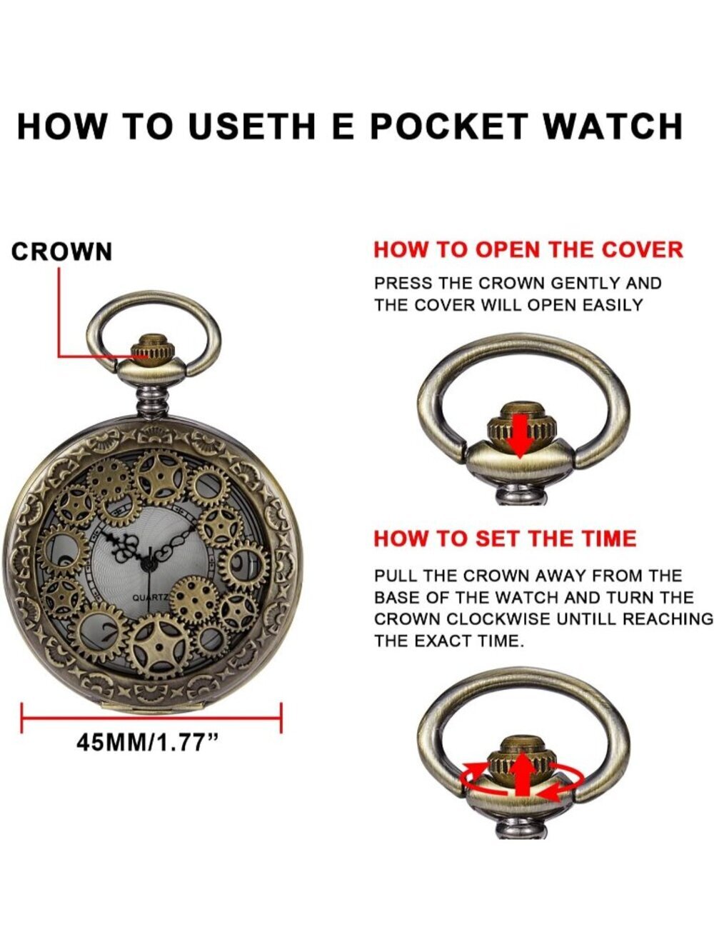 Mens Brown Analog Quartz Roman Numeral Shape Pendant Necklace Round Pocket Watch - Picture 6 of 7